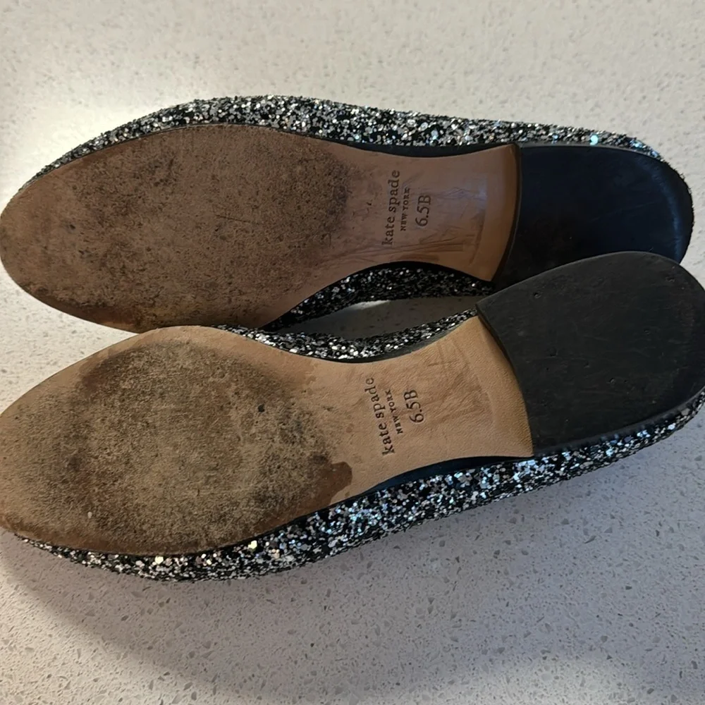 🍍 Kate Spade New York Black Silver Devi Glitter Loafer Slip On Shoes Round Toe